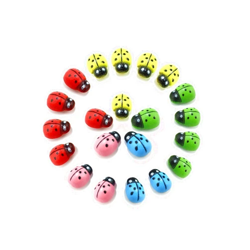 HoneyToys 180Pcs Painted Wooden Ladybug/Self Adhesive/Craft/Decorations/Home Decor/Plants 10x13mm (Multi-Color)