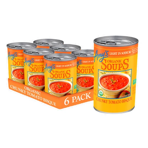 Amy's Amy’s Soup, Chunky Tomato Bisque Soup, Light in Sodium, Gluten Free, Made With Organic Tomatoes and Cream, Canned Soup, 14.5 Oz (6 Pack)