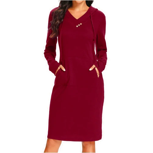 Kimmery Long Sleeve Dress for Women Lightweight Kangaroo Pocket Hoodie Dress Fall Sweatshirts for Women
