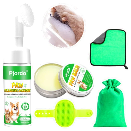 Pjordo Dog Paw Cleaner, No-Rinse Pet Paw Cleanser for Dogs Large Medium Small XL Breed, Dog Paw Balm for Repairs Dry Cracked Paws, Dog Paw Protector Kit for Pet Foot Washer Care