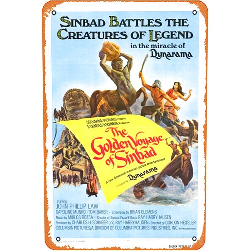 Muecddoa Movie Poster Classic Metal Sign The Golden Voyage of Sinbad (1973) Wall Art Decor Tin Sign-8x12inch