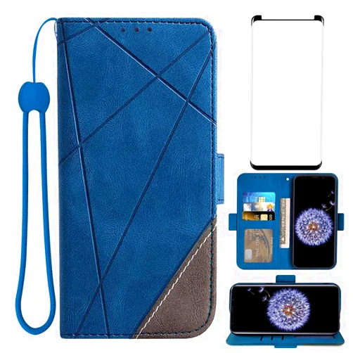 Asuwish Compatible with Samsung Galaxy S9 Plus Wallet Case and Tempered Glass Screen Protector Flip Cover Card Holder Cell Accessories Phone Cases for Glaxay S9+ 9S 9+ S 9 9plus S9plus Women Men Blue