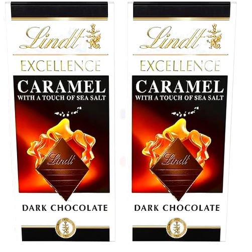Lindt EXCELLENCE Caramel Sea Salt Dark Chocolate Candy Bar, Dark Chocolate with Pieces of Caramel and Sea Salt Crystals, 3.5 oz. Bar (Pack of 2)