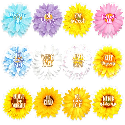 Zonon 36 Pieces Sun Flower Spring Cutouts with Growth Mindset Bulletin Board Springtime Confetti Positive Sayings Accents Motivational Inspirational Quote Cards for Classroom School (Fresh Color)