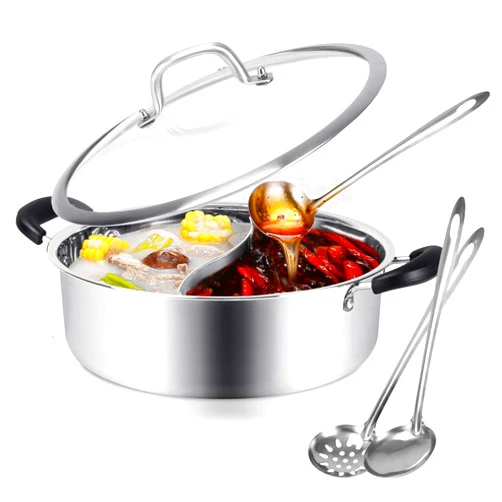 GUEQUITLEX Hot Pot with Divider Stainless Steel Shabu Shabu Pot for Induction Cooktop Gas Stove 11’’ Suitable for 2-3 Person (11 inch)