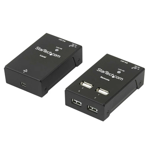 StarTech.com 4-Port USB 2.0 Extender - 130ft (40m) USB Over Cat5/Cat6 Extender - Compact USB 2.0 Over Ethernet Extender, TAA (USB2004EXTV)