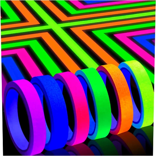 Whaline 6 Colors Neon Gaffer Cloth Tape, Fluorescent Rainbow Color UV Blacklight Glow in The Dark Tape for UV Party (0.6 inch x 35 feet)