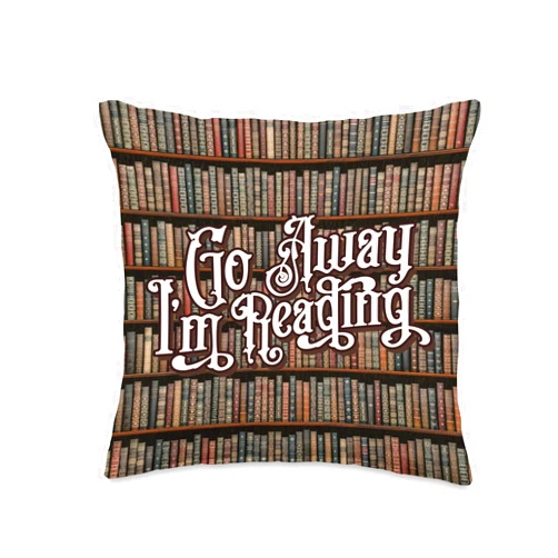 Grandio Design Library Book Lover Go Away I'm Reading Literary Bookish Vintage Books Quote Throw Pillow, 16x16, Multicolor