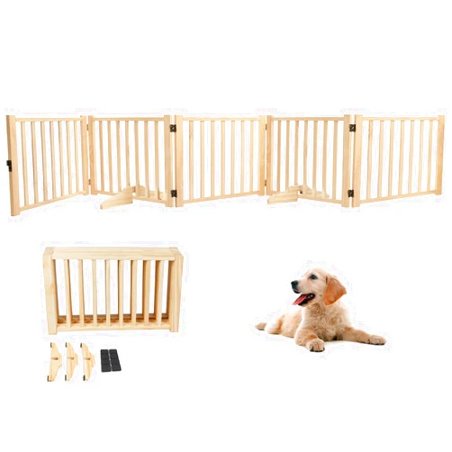 YOCAN Freestanding Wooden Dog Gates -Foldable Pet Gate Indoor Dog Fence, Dog Gate for Doorways, House, Stairs, Halls-5 Panel 16.9