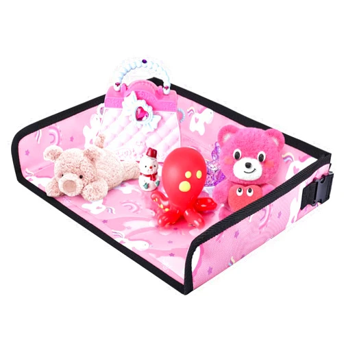 UTOLOVE Kids Travel Tray Table Cover with Pockets – Airplane Essentials for Toddlers, Portable Activity Organizer for Plane, Train Car & Highchair, Machine Washable (Pink)
