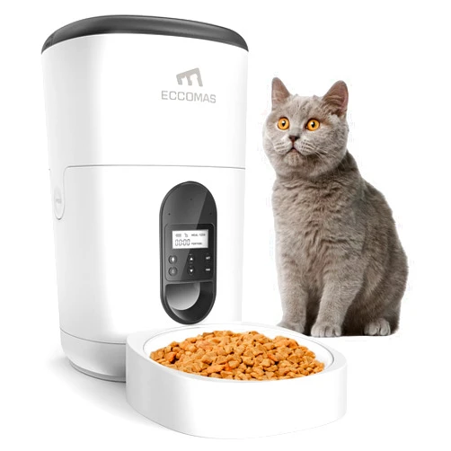 Eccomas Automatic feeder for cats, 4L Dog Dry Food Dispenser with Locking Lid, Desiccant Bag, Memory Function, Clog-Free Design & Voice Recorder, Portion Control 4 Meals Daily for Cats & Small Dogs