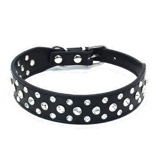 Pimaodog Rhinestone Dog Collar, Bling Rhinestone PU Leather Crystal Diamond Pet Dog Cat Puppy Collar Black S M L XL (S:20-26CM, Black)