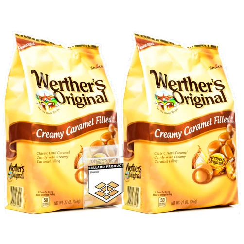 Ballard Products Werther's Original Creamy Caramel Filled Pack of 2 - Bulk Bags of Hard Candy Individually Wrapped (27 oz) Each - Werthers Caramel Filled Candy - Bundle with Ballard Products Pocket Bag