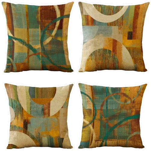 WOMHOPE Set of 4 Vintage Geometric Decorative Throw Pillow Covers Pillow Cases Cushion Cases 18 x 18 Inch for Living Room,Couch and Bed (Wooden)