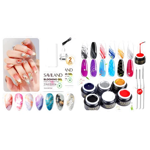 SAVILAND 6 Colors Spider Gel and 2PCS Blooming Gel, New Upgraded Matrices Spider Gel with Nail Art Brushes, Nail Designs Gel Paint Wire Drawing Gel Polish for Line
