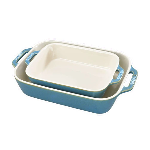 Staub Ceramic Rectangular Baking Dish Set, Casserole Dish, 2-Piece, Rustic Turquoise