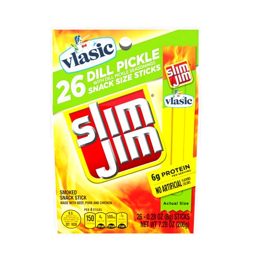 Slim Jim Vlasic Dill Pickle Smoked Snack Sticks, Keto Friendly Snack, 0.28 oz. Sticks, 26 Count