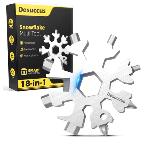 Desuccus 18-in-1 Snowflake Multi Tool, Stainless Steel Snowflake Bottle Opener/Flat Phillips Screwdriver Kit/Wrench, Stocking Stuffers for Men(Standard-Stainless Steel)