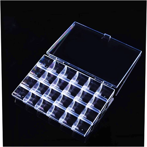Kemaily 24 Slots Empty Clear Nail Art Decoration Storage Box Nail Glitter Rhinestone Crystal Accessories Container Storage Box