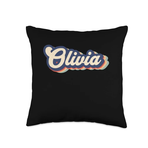 Retro Personalized Womens Gifts For Olivia Womens Retro Vintage Olivia Name Personalized Throw Pillow, 16x16, Multicolor