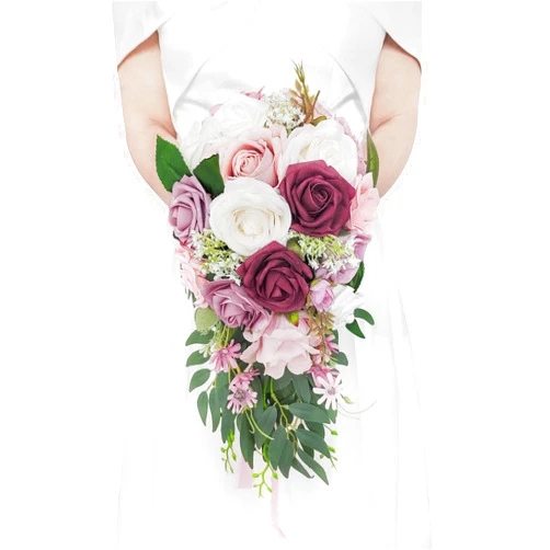 Ciandid Cascading Bridal Bouquet, Dusty Rose & Pink Rose Bouquet for Bride Waterfall Artificial Flowers for Wedding Ceremony Anniversary Bunch Decorations