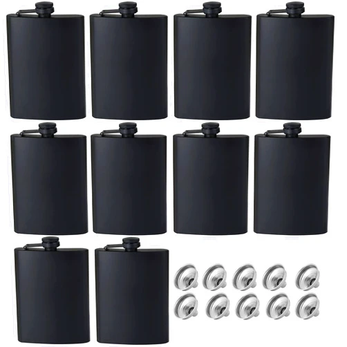 GADIEDIE10 Pcs Flasks for Liquor for Men, Matte Black 8 Oz Stainless Steel Leakproof and Funnel,with Never-Lose Metal cap,Hip Flask for Wedding Party Gift Outdoor Activities
