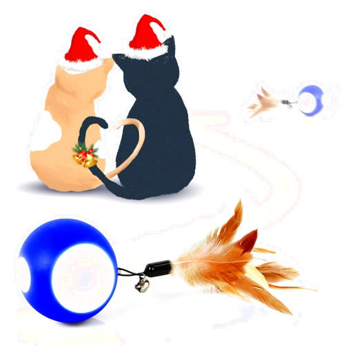 Blinkbrione Automatic Interactive Cat Toy Ball Toy Moving Wicked Ball for Indoor Cats/Kitten, Rechargable Interactive Busy Cat Toy with Feather/Bell/LED Light for Your Pet Birthday Valentine Gift (Blue)