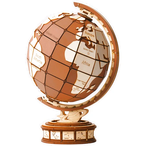 Rolife 3D Wooden Puzzle for Adults, World Globe Wood Model Building Kits with 277 Pcs, Geographic Earth Globe-Vintage Puzzle Crafts Hobbies Gifts for Kids Teen Men Boys Girls