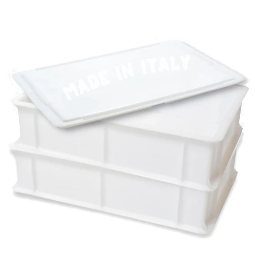L'Oro Del Sud Home Refrigerator Size, Dough Proofing Box Tray (2 Pack + 1 lid), White Stackable, Commericial Grade, Pizza Proofing Dough Pan with Lid (16 inch x 12 inch x 4 inch), Made in Italy, L'Oro Del Sud