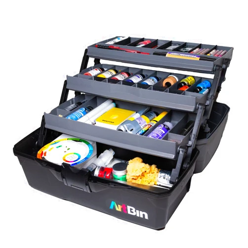 ArtBin 3-Tray Art Supply Box Versatile Organizer for Brushes, Paints, Stamps, and More - Durable Hard Plastic, Secure Closure, Portable with Top Trays and Dividers