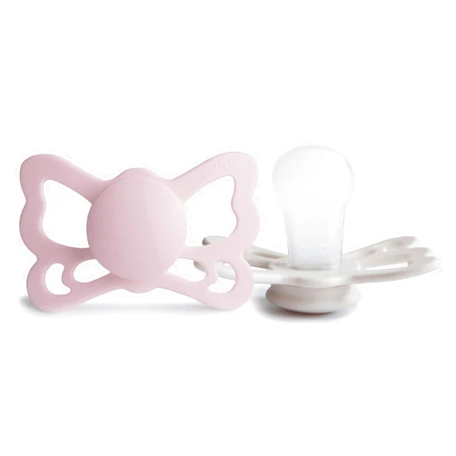 FRIGG Butterfly Anatomical SilkySoft Silicone Baby Pacifier | Made in Denmark | BPA-Free (Primrose/Silver Gray, 6-18 Months)