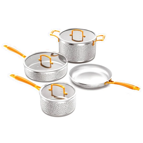 Homaz life Stainless Steel Pots and Pans Set, Tri-Ply Hammered Kitchen Cookware with Glass Lids, Induction Compatible, Non-Coated, Non-Toxic, 7-Piece