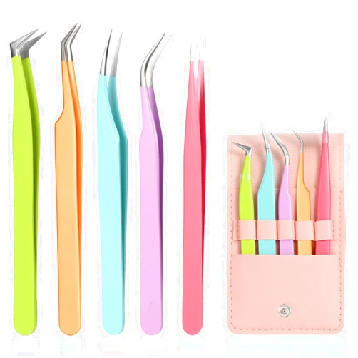 LQOQA 5pcs Eyelash Extension Tweezers High Precision，Straight and Curved Volume Lash Tweezers for Extensions，lash tweezers for eyelash extensions， Crafting， Girls Women Beginners