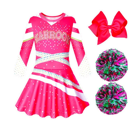 Cefirature Zombies Girls Cheerleader Costume Cheerleading Outfit Toddler Kids Movie Halloween Dress Up 3-12 Years
