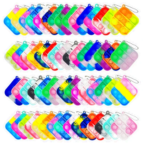 HENXING 60 Pcs Tie Dye Squeeze Pop Bubble Simple Fidget Sensory Toys, Keychain Wrap Small Pop Bulk Classroom Prizes Relieve Anxiety Stress Toy for Kids Adult