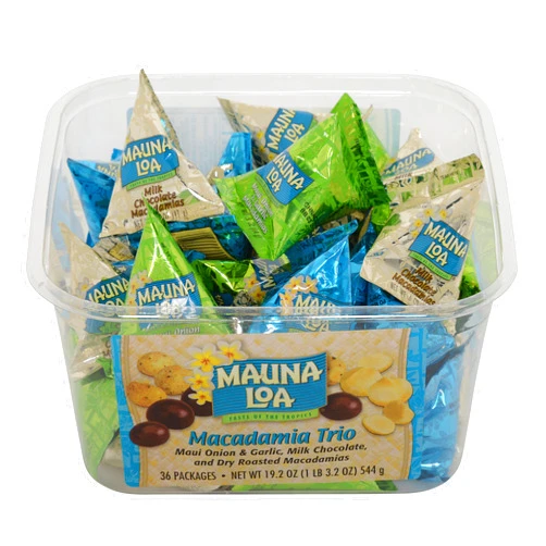 Mauna Loa Premium Hawaiian Roasted Macadamia Nuts, Trio Variety Pack, 5 Oz Pouches (Pack of 36)