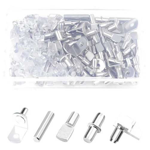 Sutemribor 100PCS Nickel Plated Shelf Bracket Pegs Cabinet Furniture Shelf Pins Support (5 Styles)