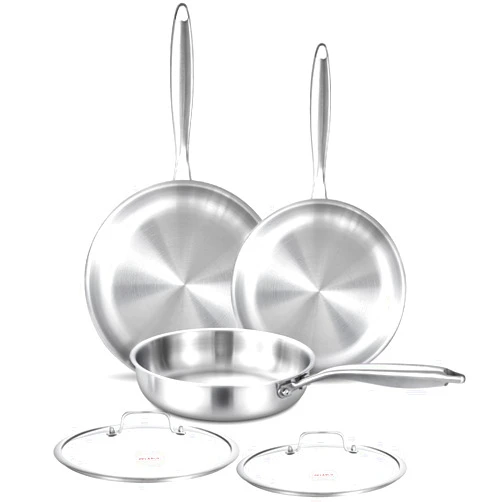 DELARLO Tri-ply Stainless Steel Frying Pan Set with Lid 8