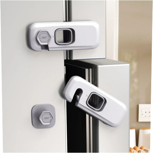 QYESWHSR 5 Pack Child Proof Refrigerator Lock, QYESWHSR Fridge Locks for Kids with Sticky Adhesive Pads, Child Safety Locks for Doors, RV Refrigerator, Oven Lock Child Safety Baby Cabinet Locks - Grey Updated