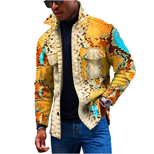 GIANTHONG Mens Jacket,Button Biker Coat Printing Jacket Big and Tall Loose Shirt Lapel Fashion Tops Travel Windbreaker