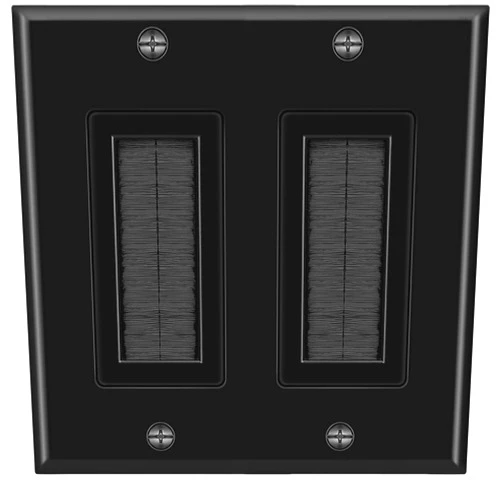 HDTVHOOKUP Double 2 Gang Black Wall Plate Black Brush Style Opening Pass through Low Voltage Cable Plate In-Wall Installation for Cable, TV, Speaker Wires, Coaxial Cables, HDMI Cables, Network and Security Wires