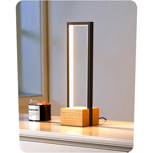 EDISHINE Dimmable LED Table Lamp, Square Modern Bedside Lamp with 3 Color Temps 3000K 4500K 6000K, Black Aluminum Frame, Complete Wooden Base, Nightstand Lamp for Bedroom