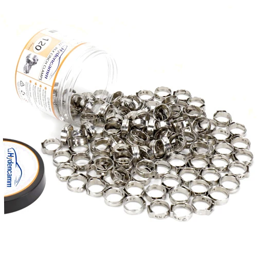 Hydencamm 120 Pack 1/2 Inch PEX Cinch Clamps Rings, Premium 304 Stainless Steel Cinch Crimp Rings Pinch Clamps, Stepless Single Ear Hose Clamp for PEX Tubing Pipe Fitting Connections By Hydencamm (1/2