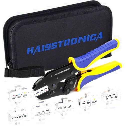 haisstronica 6 in 1 Crimping Tool Kit, Professional Ratchet Crimping Tool with 6 PCS Interchangeable Dies for Heat Shrink, Non-Insulated,Ferrule,Open Barrel,Insulated Connectors, Men Tool Gifts