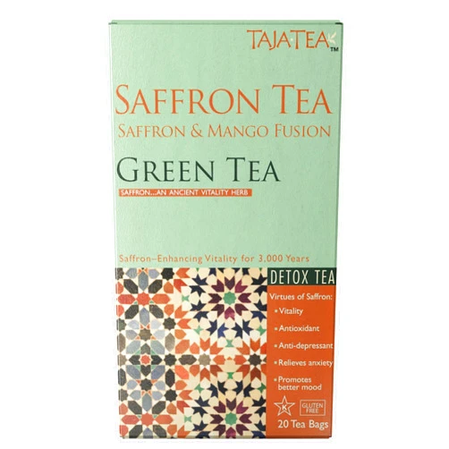 Taja Tea Taja Saffron Tea - Saffron & Mango Fusion Green Tea, Mood Boosting, Detox, Revive and Refresh Blend, Caffeinated | Gluten Free | Kosher, 20 Tea Bags