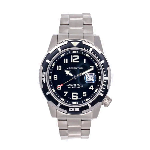 St. Moritz New Momentum M50 Mark II Men's Dive Watch & Underwater Timer for Scuba Divers, Police & Military with Black Dial & Stainless Steel Band