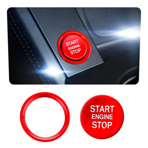 SOMUCH Car Push Start Button Cover - Aluminum Engine Start Stop Button Decoration with Ring, Automotive Ignition Button Cover Accessories, Compatible with Audi and Most Vehicles (Red)