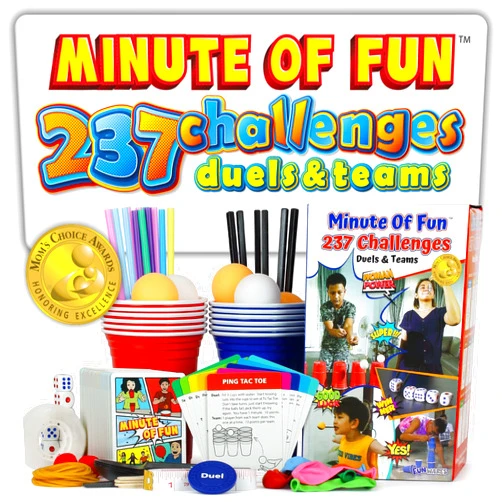 Funwares Minute of Fun Party Game - Amazing, 237 Minute to Win It Games, Fun Games for Family Game Night, Activities for Teens, for Gifts, Home, School Events, Travel, 2-12 Players, Easy Set Up!