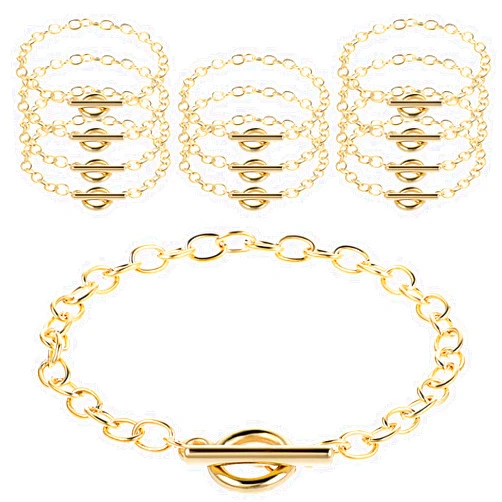 Prasacco 12 Pcs Bracelet Chains for Jewelry Making, Chain Bracelet for Women, Link Chain Bracelets with OT Toggle Clasp, Charm Bracelets for Jewelry Making (Gold)