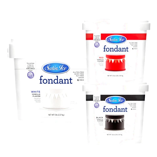 Satin Ice Bundle - Satin Ice Fondant, White 5 Pounds + Red 2 Pounds + Black 2 Pounds, Vanilla
